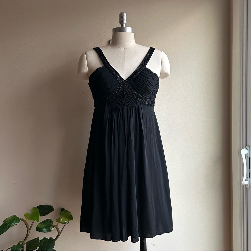 BCBGMaxAzria Black Beaded V-Neck Cocktail Dress